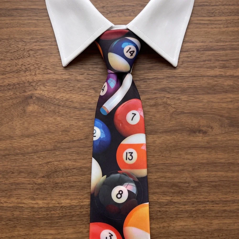 Vintage 1991 Ralph Marlin Billiards Pool Ball Graphic Print Silk Feel Tie